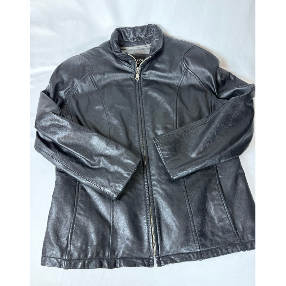 Wilsons Leather Jacket Womens M Black Thinsulate Ultra ZipOut Liner Mock neck